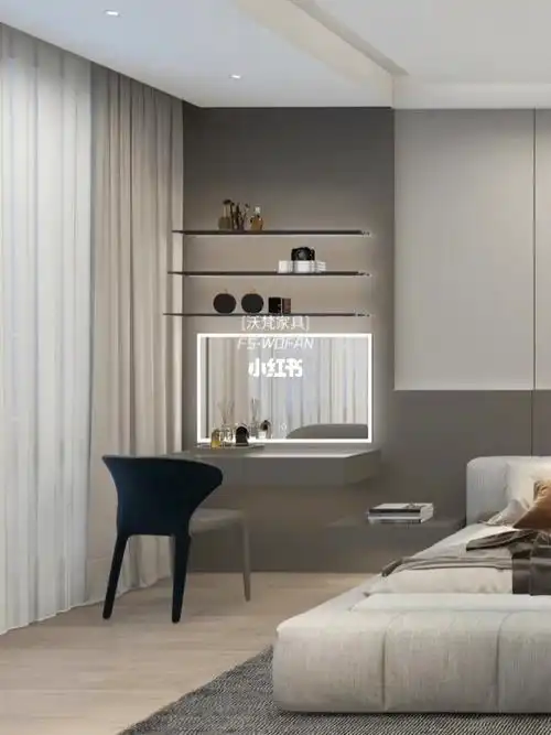 全屋定制意式极简梳妆台床头背景一体定制