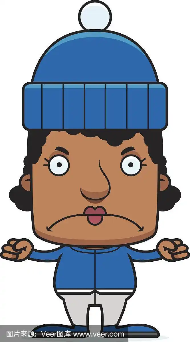 女人,卡通,不高兴的,冬天,生气