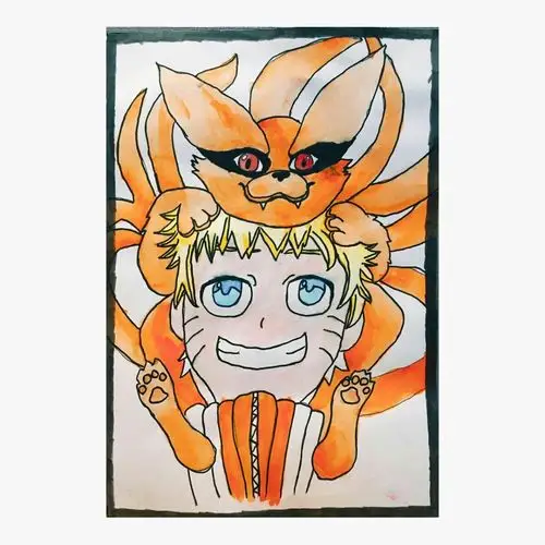 这是火影忍者的鸣人和他的九尾狐,那只萌萌的小狐狸有九条尾巴哦