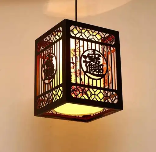 欧普侍中式吊灯酒店饭店餐馆木头灯复古中国风古典走廊阳台实木古风