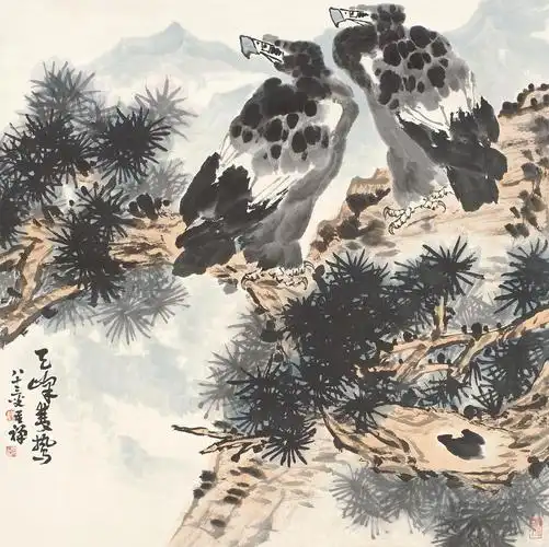 0240 松鹰图 镜心 设色纸本