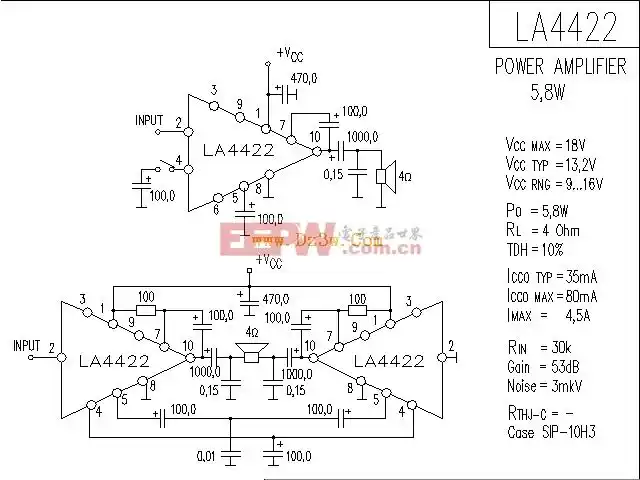 la4422应用电路,la4422功放电路图