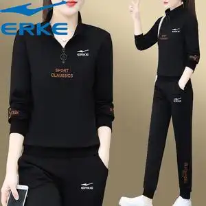 鸿星尔克运动套装女春秋季2022新款宽松立领休闲运动服卫衣两件套