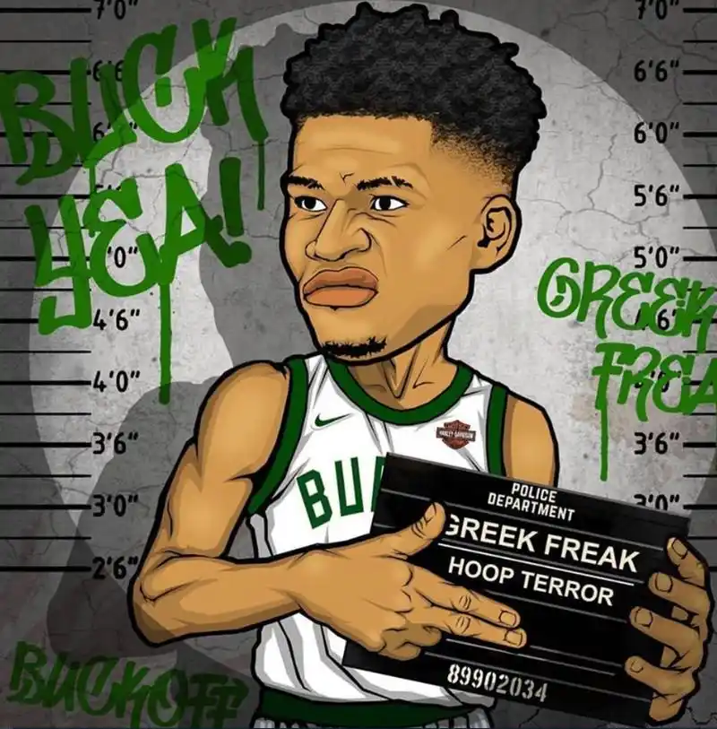 栩栩如生!字母哥晒球迷为其创作的肖像漫画