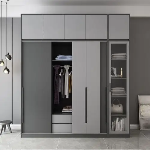 北欧现代卧室推拉门大衣柜衣橱 简约出租房用经济型组装三门柜子