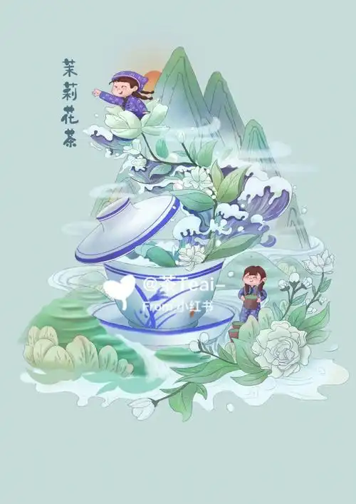 茉莉花茶包装插画