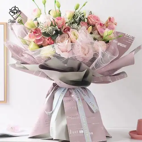 韩菲_新款英文韩菲欧雅包花纸防水七夕鲜花韩式花束包装材料花店用品