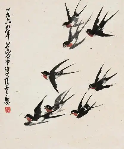 钟道泉 燕子 镜心 纸本