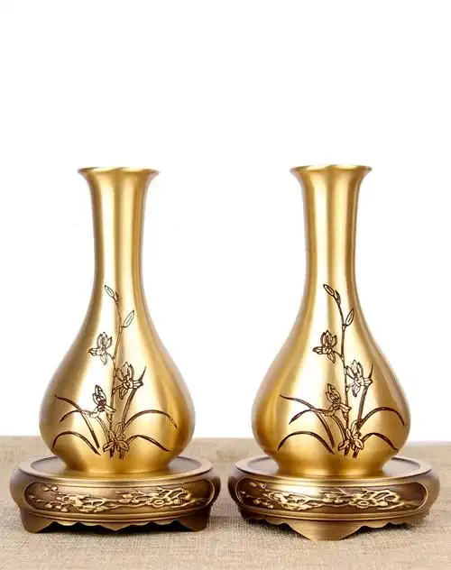 祺灶纯铜花瓶摆件插花供佛装饰品插花器现代中式家居客厅乔迁礼品玄关