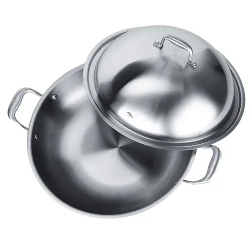 304不锈钢双耳大炒锅家用无油烟炒菜锅无涂层不粘锅电磁炉燃气灶