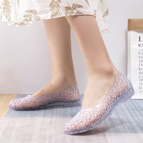 新款水晶塑料凉鞋女夏透明妈妈低跟女鞋洞洞鞋休闲透气防滑护士鞋