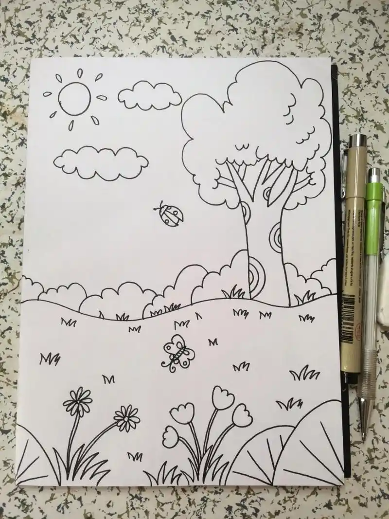 森林小场景简笔画画法-原创39