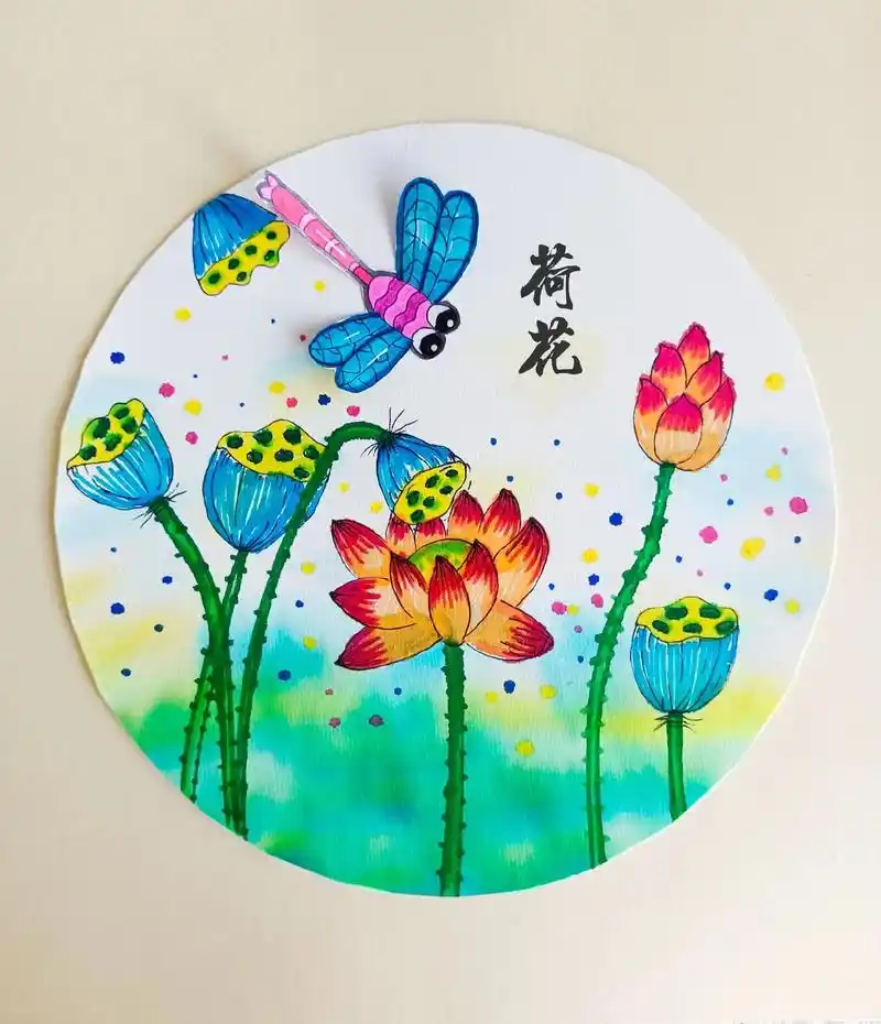 荷花晕染画.#创作灵感 用水彩笔和沾水的毛笔,也能画出国画的 - 抖音
