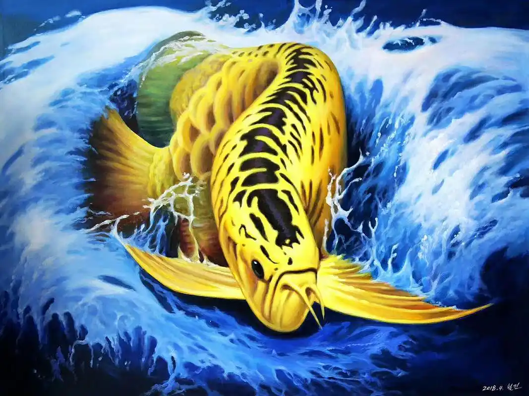 油画装饰风,漂亮金龙鱼