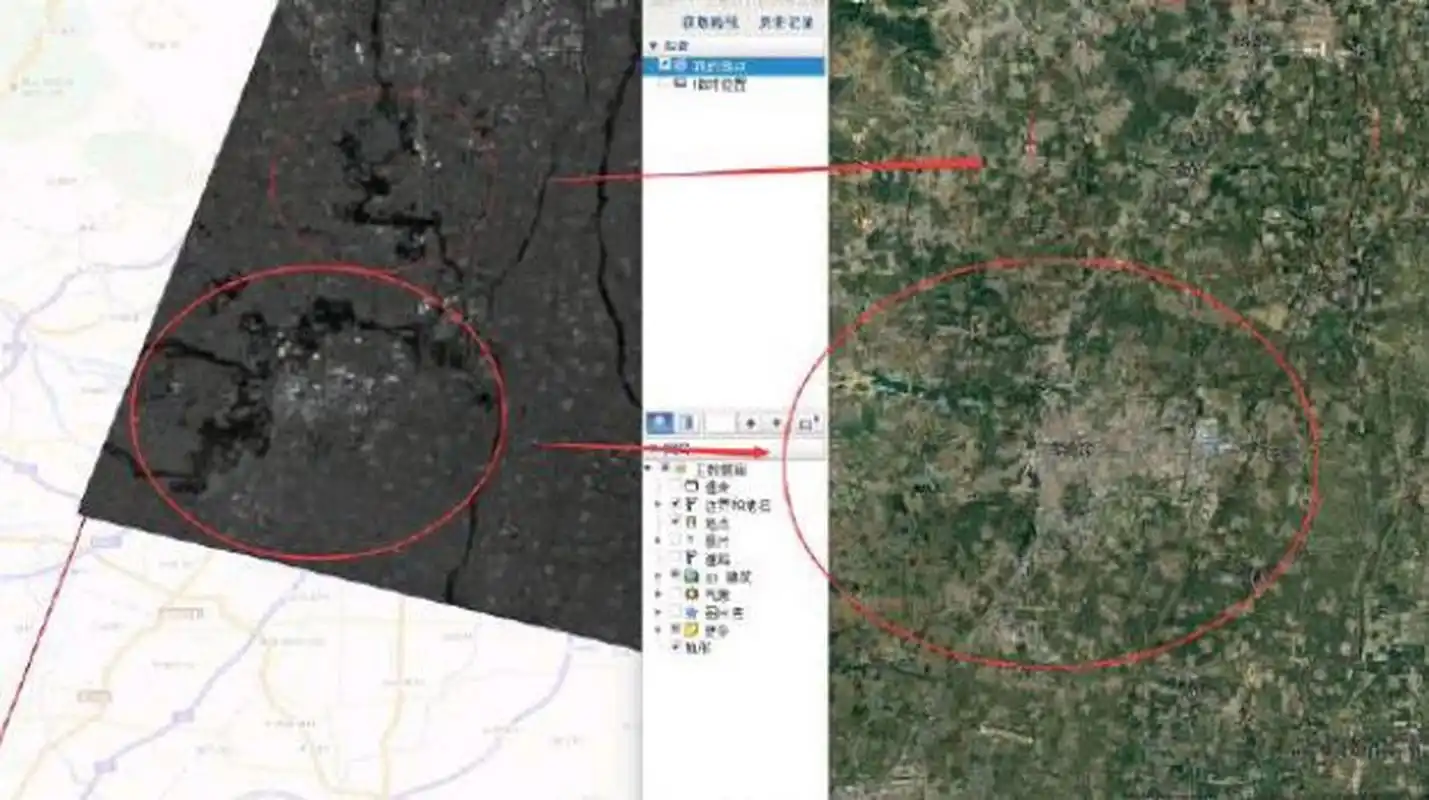 卫星图像显示,随着上游降雨形成的水流持续下泄,涿州市区三面已被河水