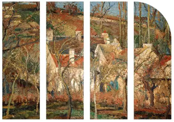 雅昌毕沙罗欧式风景油画冬天村庄的红色屋顶7262cm油画布典雅栗