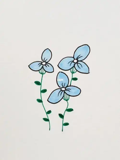 简笔画蓝色清新小野花