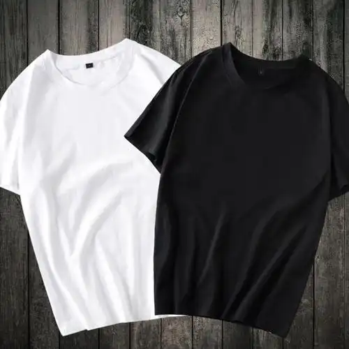 纯色短袖t恤男宽松大码纯棉半袖纯黑纯白无图案单色潮胖子打底衫