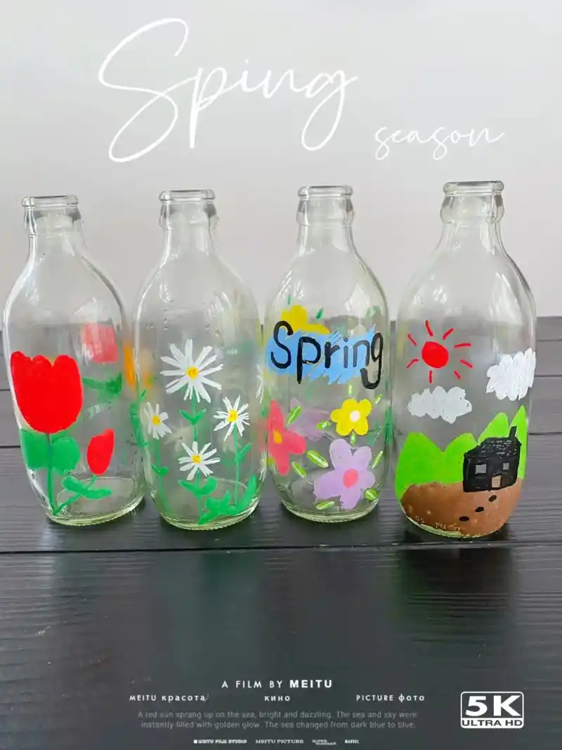 把春天画在瓶子上. 材料: 苏打水玻璃瓶 丙烯马克笔 我构图 - 抖音