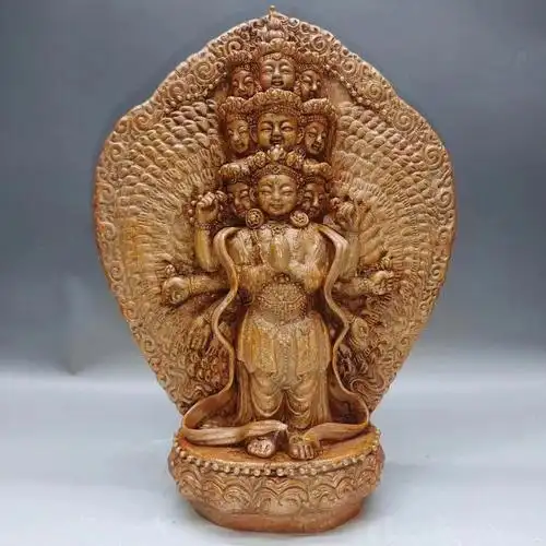 分享交流酱釉瓷雕九面佛摆件