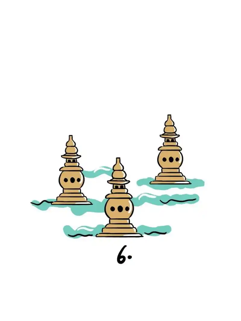 地标建筑简笔画29 三潭印月,是浙江杭州西湖十景之一,被誉为"西湖档