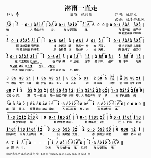 淋雨一直走 张韶涵 笛子谱,歌谱 简谱