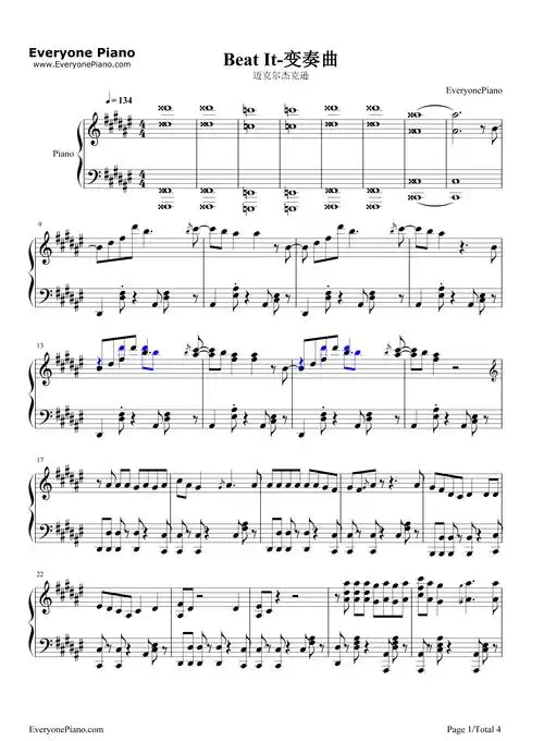 beat it-迈克尔·杰克逊五线谱预览1