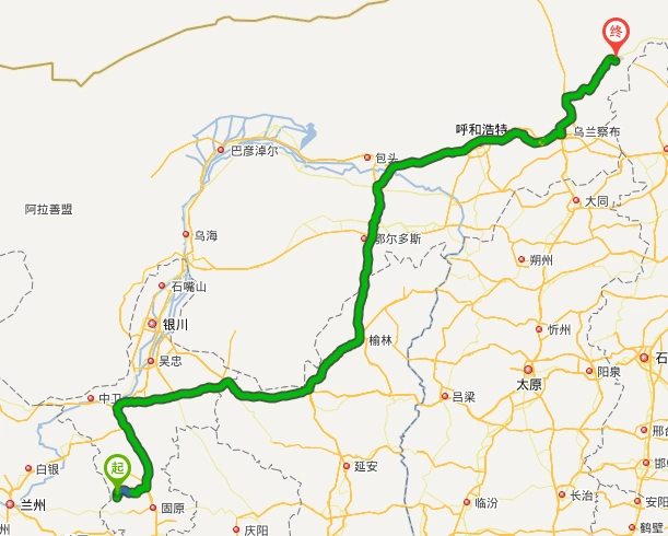 1328.1公里,途径:京藏高速公路,包茂高速公路