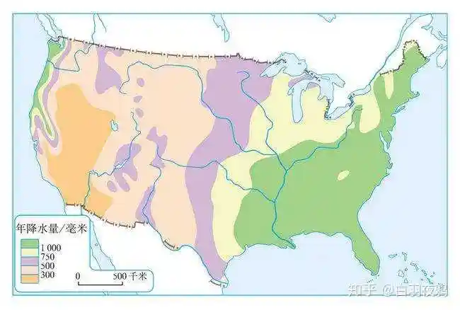 美国降水/河流分布