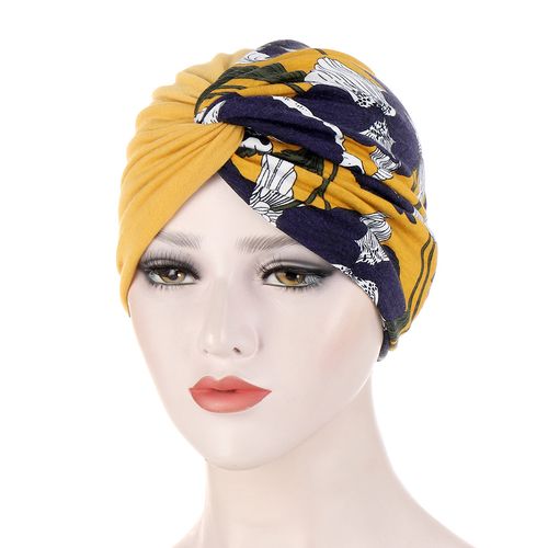双层双色花布拼接扭扭头巾帽民族包头帽中东套头帽子turban scarf