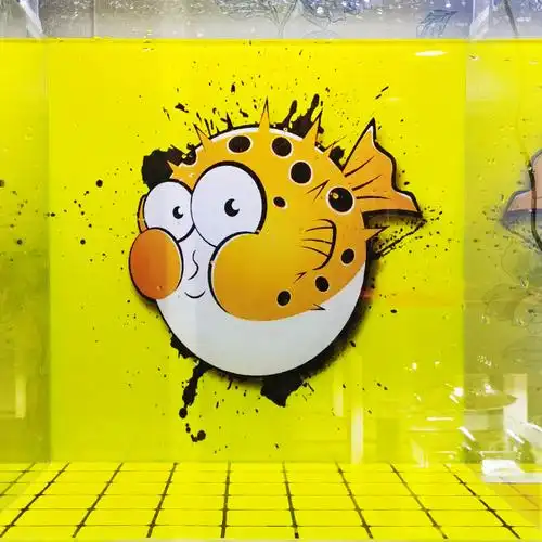 鱼缸背景贴纸斑马狗头河豚专用黄色高清自粘造景