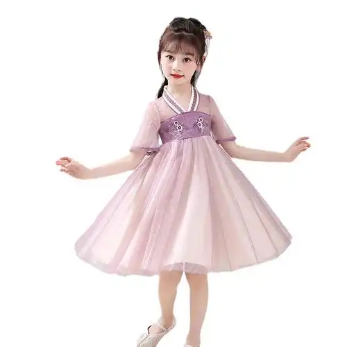 唐装女童装淑女裙子夏连衣裙儿童儒雅裙古装中国风汉服夏季