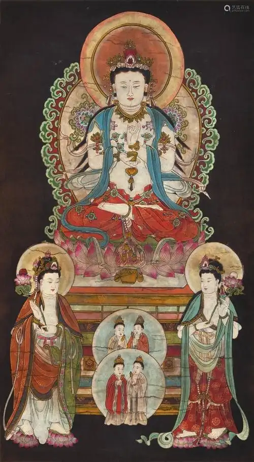 清代佚名手绘大势至菩萨纸轴