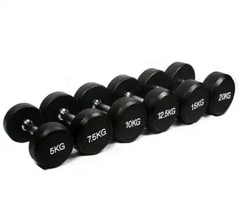 白字橡胶固定哑铃健身房专用包胶哑铃 圆头哑铃 商用健身哑铃
