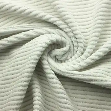 针织纬编运动夹克外套装面料cvc棉涤弹力金银丝氨纶抽条天鹅绒布