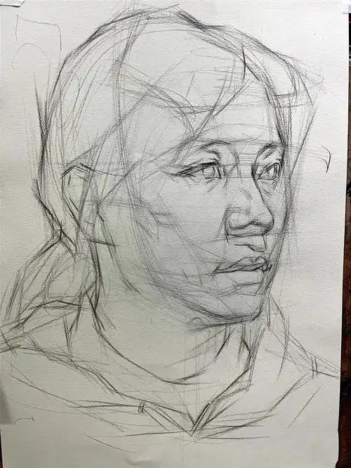 素描头像女青年四分之三侧作画步骤