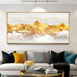 轻奢新中式客厅沙发后背景墙装饰画横幅大气招财背有靠山金山挂画