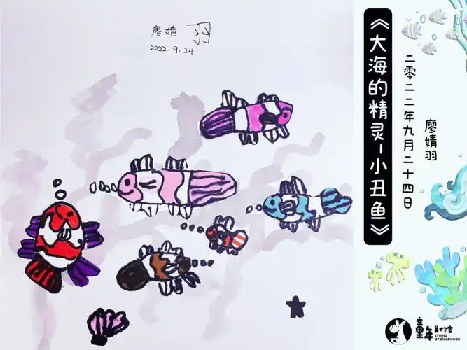分享儿童画大海的精灵小丑鱼