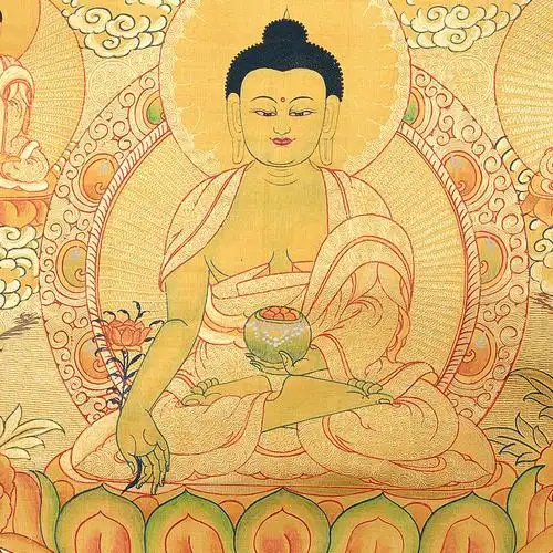 藏村手绘唐卡药师佛像天然矿物颜料金卡尼泊尔藏族唐卡