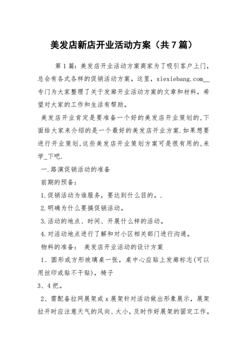 美发店新店开业活动方案共7篇docx32页