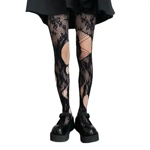 镂空撕裂破洞网袜连裤袜千禧玫瑰花丝袜