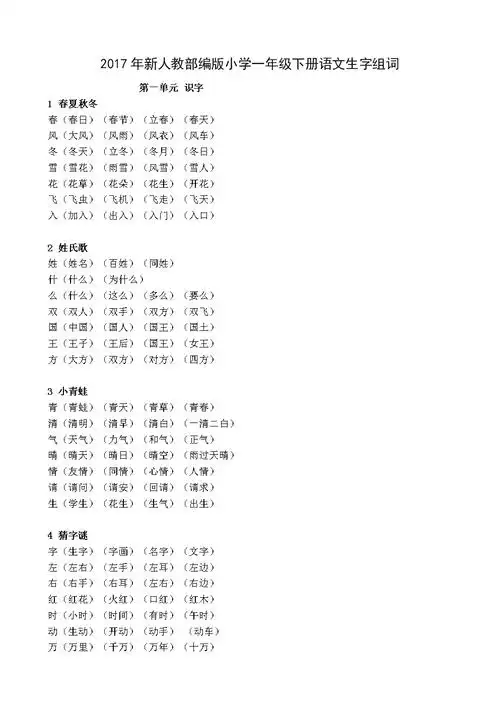 部编版一年级下册语文组词.docx 13页