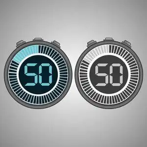 电子数字秒表. 定时器50秒隔离在灰色背景上. 秒表图标设置.