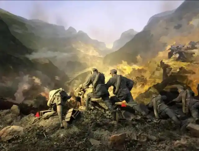 冲锋号响起了,战士们冲向悬崖边,纵身一跃