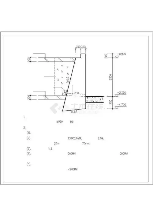 某道路两侧俯斜式毛石挡土墙构造详图
