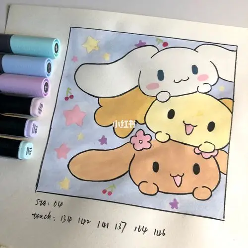 玉桂狗马克笔手绘卡通简笔画手帐素材过程