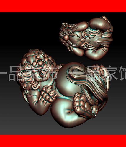 躺貔貅雕刻图圆雕图stl模型文件三维立体精雕图3d打印图纸