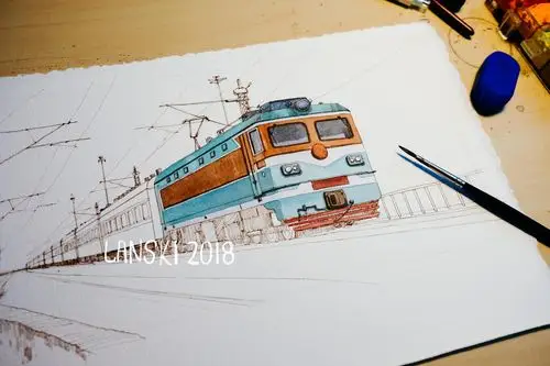 绿皮火车水彩_lanskiplanet-站酷zcool