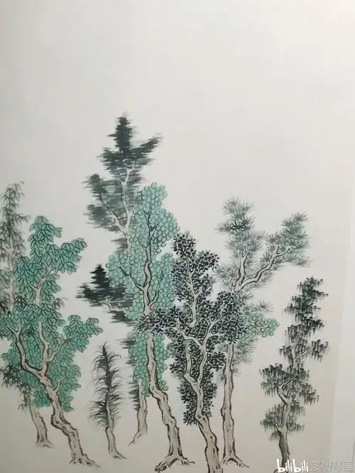 【国画】芥子园画传范宽刘松年杂树对临彩稿