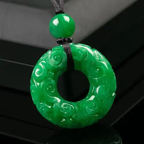 翡翠满绿复古平安扣吊坠14.73g